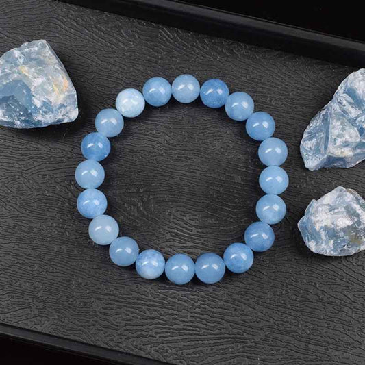 Amora - Armband med Naturliga Akvamarin-Kvarts-Pärlor